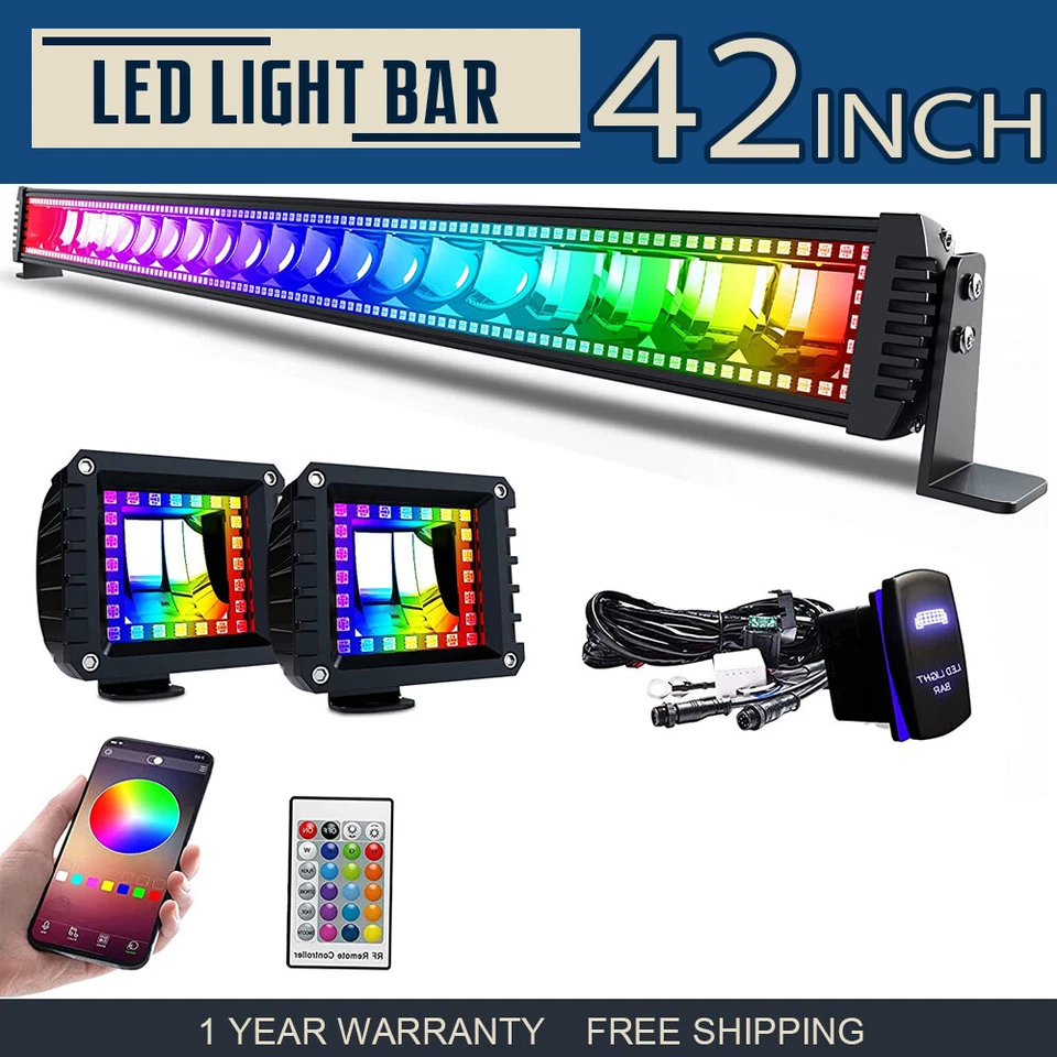 COMBO BARRA DE LUZ LED RGB 42" Cambio Persecución Estroboscópica Bluetooth 2-Vainas Luces de Roca Foto 1 de 4