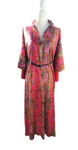 Maxi abito vintage anni 60 rosso psichedelico mod paisley giorno glo bat wing S - Foto 1 di 16