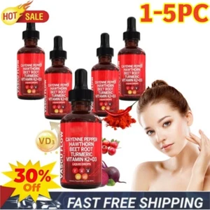 1-5X Cayena Pimienta Espino Remolacha Raíz Cúrcuma Vitamina K2+D3 Gotas 60ML - Imagen 1 de 20