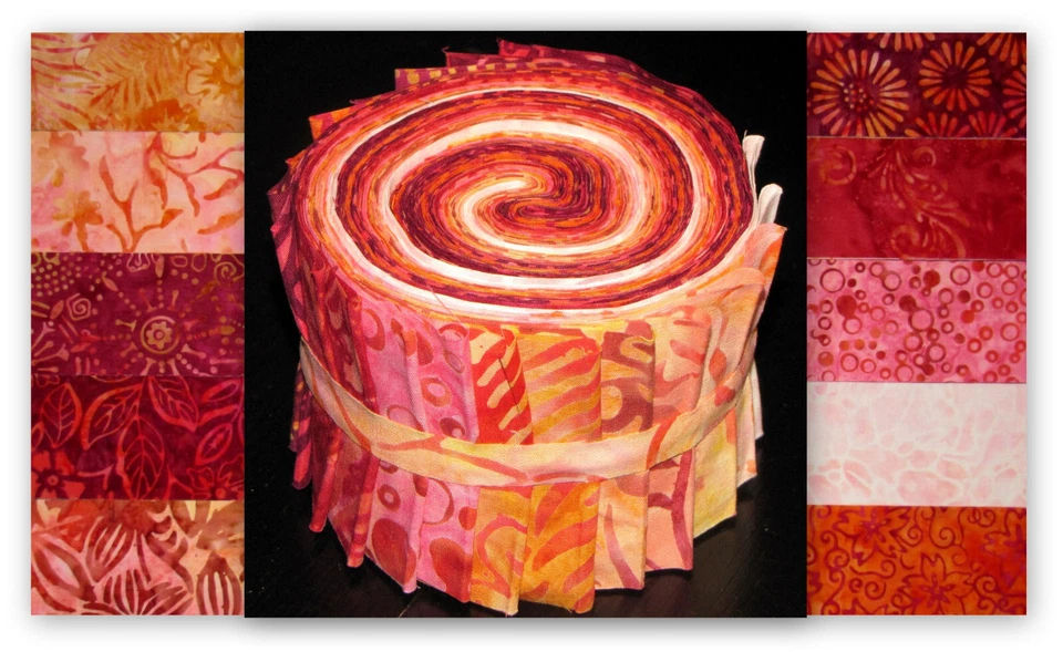 JELLY ROLL Precut Fabric BATIK Orange Berry Pink 20 Strips 2.5" X WOF - Image 1 of 1