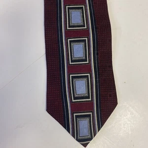 CONTE di MILANO Men's Necktie Maroon Lt Blue Black Rectangle Pattern 57”x 3.75” - Picture 1 of 16