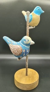 Birds Tree Folk Art Wood Carving Metal Sculpture - Picture 1 of 6