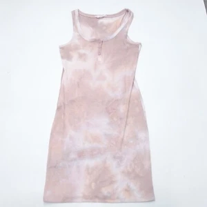 Pink Rose Tank Dress Women's Small Peach Tie-Dye Henley Neck Sleeveless Pullover - Picture 1 of 6