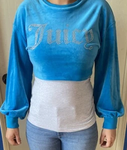 Juicy Couture Velour Black Rhinestone Bling Cropped Pullover Women's S NWT - Picture 1 of 5