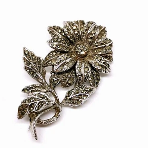 Vintage Marcasite Flower Brooch. Floral In Victorian Style Gothic - Picture 1 of 5