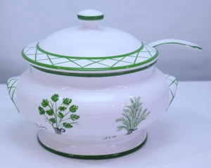 De Colección Pintado a Mano Oro Creaciones Cuenco Raro Hecho Portugal Cucharón Verde Tapa Olla Sopa - Imagen 1 de 23