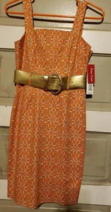 NWT RAFAELLA Women’s  Size 4 Petite Dress Moroccan Print Lined Belted Pockets - Picture 1 of 11