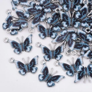 10 Stunning Blue & White Butterfly Shaped Silver Tone Charm Pendants - Picture 1 of 2