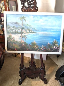 Mediterranes Küstendorf STRANDLANDSCHAFT HANDGEMALT WANDBILD AUF LEINWAND - Bild 1 von 10