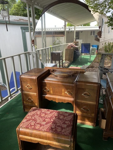 ArtDeco Waterfall Dressing Table With bench, Bedside Table And Tall Dresser Cover