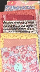 Lot of 9 Fabric Scraps Pink Yellow Grey Blue Roses Calico Flowers - Picture 1 of 5