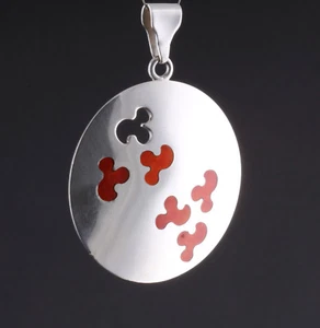 Vintage Ib Bluitgen Sterling Silver Pendant with Red Enamel # 14B. DENMARK. RARE - Picture 1 of 5