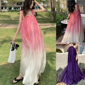 Suspender Fairy Dress Women Strapless Long Dress Vacation Beach Maxi Dresses - Picture 1 of 13