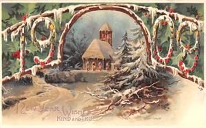 1909 Hold to Light Large Number Church New Year Wishes post card - Picture 1 of 2
