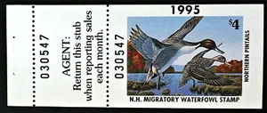 1995 New Hampshire "Hunter edition" Duck Stamp, NH13a, 3-part tab, N. Pintails - Picture 1 of 2
