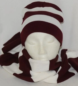Sportsman Burgendy White Stripped Winter Hat Scarf Set Acrylic - Picture 1 of 6