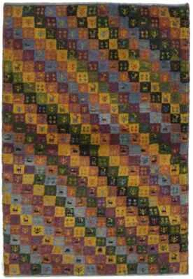 Multicolored Tribal Gabbeh Oriental Rug Checker Design Kids Room Carpet 2'7X4 ft - Image 1 of 4