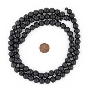 Black Round Natural Wood Beads 10mm Large Hole 16 Inch Strand - Picture 1 of 2