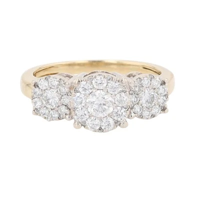 Anel de noivado halo diamante três aglomerados ouro 14k multitom tamanho 3,75 0,70 ctw - Imagem 1 de 4