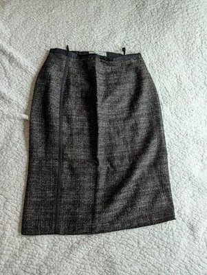 Falda midi para mujer Max Mara UK 10 gris algodón lana lino mezcla estilo tweed Foto 1 de 4