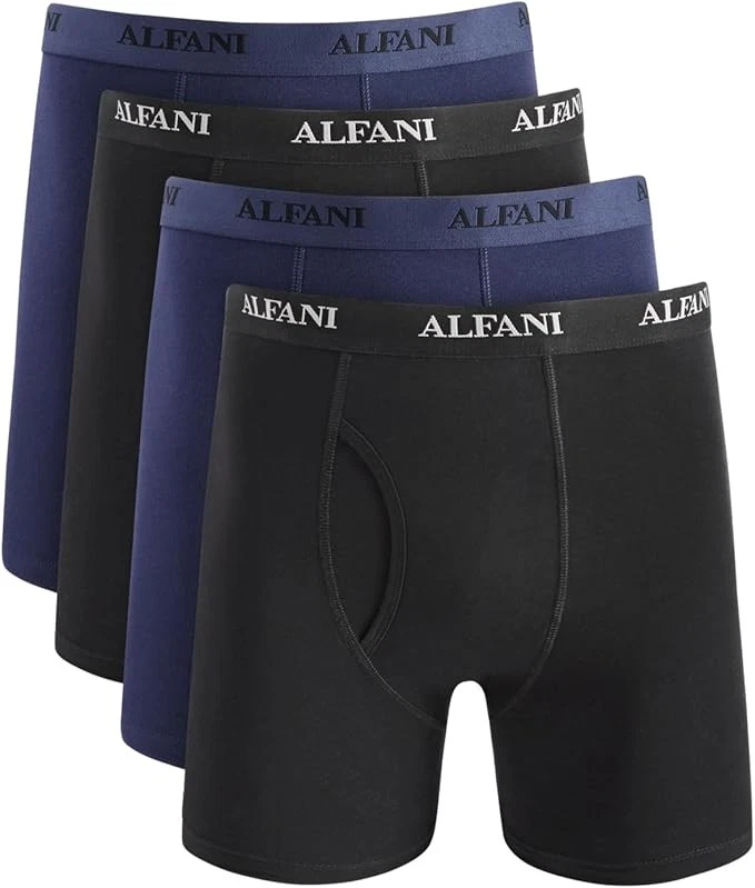 Alfani Underwear Men's Blue Black Cotton Logo Boxer Briefs 4-Pack Size S