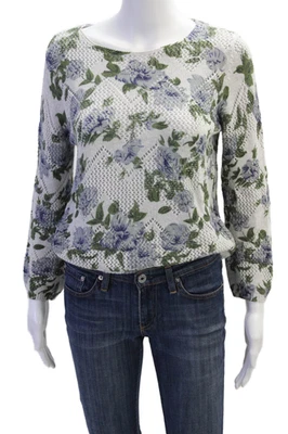 Suéter de algodón de otoño cachemir para mujer con estampado floral gris azul talla pequeña Foto 1 de 4