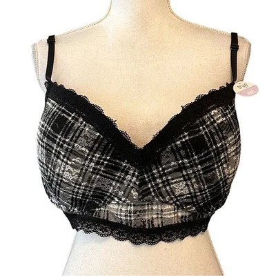 Bralette True by Rue Push Up para mujer talla 40D negro blanco a cuadros NUEVO Foto 1 de 4