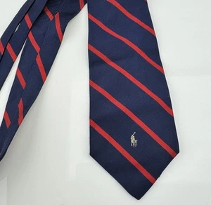 Polo Ralph Lauren blu navy design righe rosse cravatta collo cavallo seta fatta a mano - Foto 1 di 5