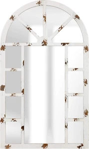 Patton Wall Decor 24X40 Distressed White Arch Windowpane Wall Mirror - Picture 1 of 8
