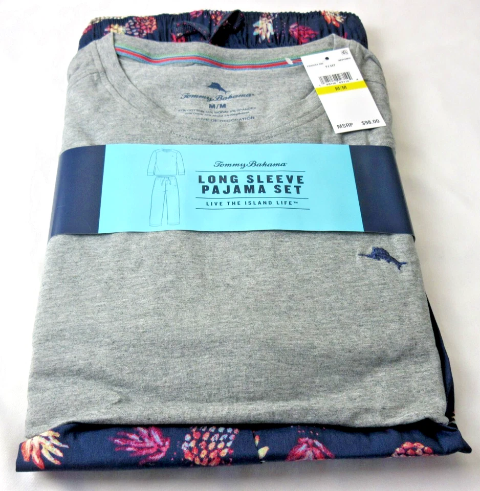 Tommy Bahama Hombre Manga Larga Island Life 2 Piezas Conjunto de Pijama Azul Marino Gris Nuevo con Etiquetas Foto 1 de 4
