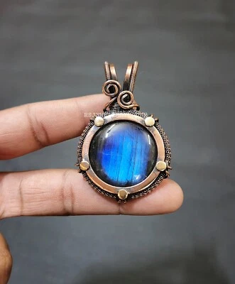 拉长石铜吊坠铜线包装宝石吊坠手工吊坠 — 第 1/4 张图片