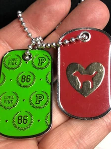 5088 Victoria's Secret Silvertone Propiedad de Rosa Verde Perro Dogtag Collar - Imagen 1 de 4