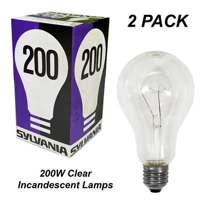 2 x 200W Incandescent Light Globes Bulbs E27 Screw ES Warm White Dimmable Clear - Image 1 of 2