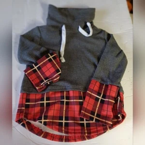 Mädchen Langarm leichter Pull Over Pullover rot kariert grau Gr. Large - Bild 1 von 3