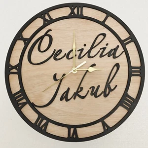 black personalised laser cut wood wooden wall clock door name word number letter - Picture 1 of 12