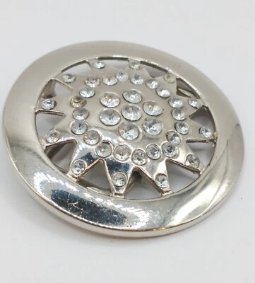 Vintage Star Studded Rhinestone Round Star Symbol Belt Buckle Silver Tone Metal - Image 1 of 4