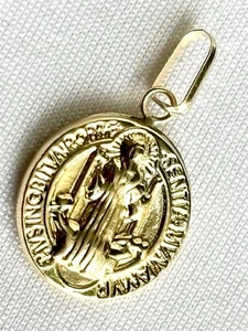 18k solid yellow gold Saint Benedict medal pendant Handmade - Picture 1 of 7
