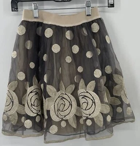 Monnalisa girls gray skirt w/ beige polka dots & roses sz 13y - Picture 1 of 5
