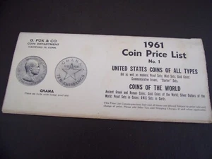 Vintage 1961 Coin Price List From G. Fox & Co. Coin Department - Picture 1 of 3
