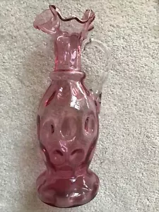 Vintage Fenton Pink Cranberry Glas Rüsche schmal Krug/Vase applizierten Griff - Bild 1 von 12
