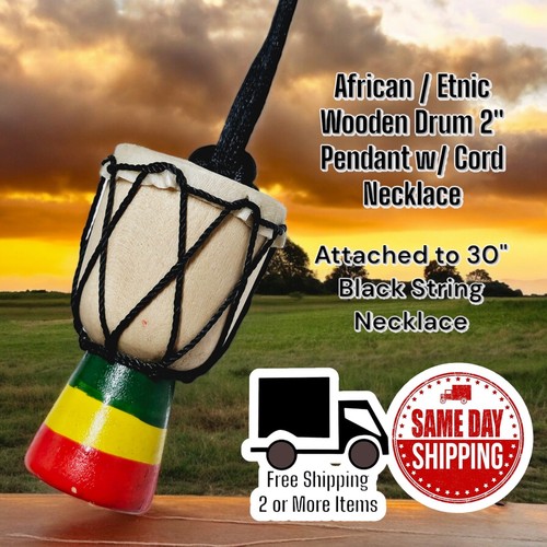 VETEMENTS Ciondolo tamburo africano etnico 2" con collana stringa attaccata da 30"