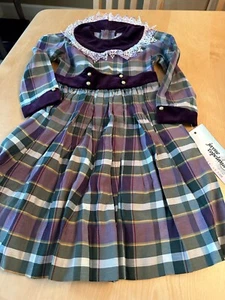 NWT VTG JAYNE COPELAND VELVET PLAID LACE DRESS GIRLS SZ 5 - Picture 1 of 8