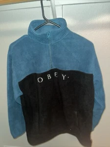 Obey Deep Pile Fleece Jacket Green/Black 1/4 Zip Up Adult Size Small - Picture 1 of 11