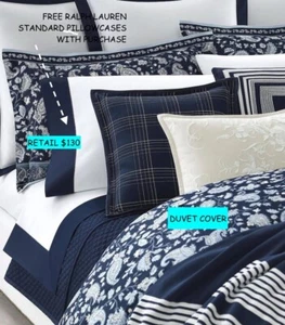 $355 RALPH LAUREN Delphine Paisley Full/Queen Duvet Cover - Navy - NEW FREE PC - Picture 1 of 3