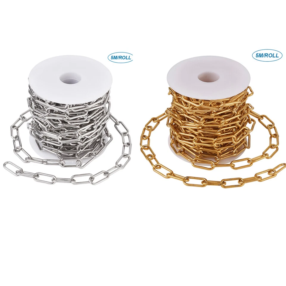 5m/roll Stainless Steel Paperclip Unwelded Chains Elongated Cable Chains 17x7mm - Image 1 of 1