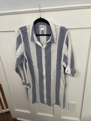 Женские Tommy Bahama регби пляж в полоску печать прикрытие-XL-синий/белый карманы - Изображение 1 из 4