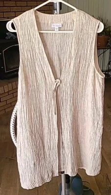 Pure J Jill Sandbar Linen Duster Cardigan Tie-Front Vest Size Medium Pockets! - Image 1 of 4