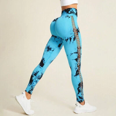 Nuevo Mujeres Cintura Alta Entrenamiento Suave Yoga Pantalón Tie-Dye Hueco Yoga Leggings Pantalones Foto 1 de 4