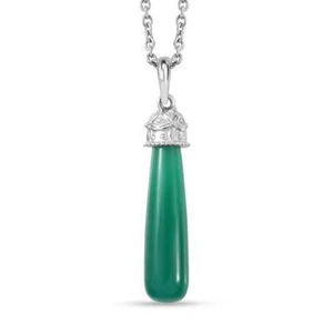 6.85ctw Verde Onyx Pendant Necklace 20" Platinum Plated Sterling Silver - Picture 1 of 6