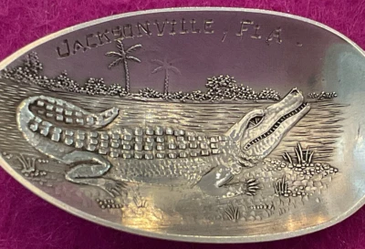 Cuchara de recuerdo Alligator Pond Jacksonville Florida Sterling #6 por AF Towle 1939 Foto 1 de 4